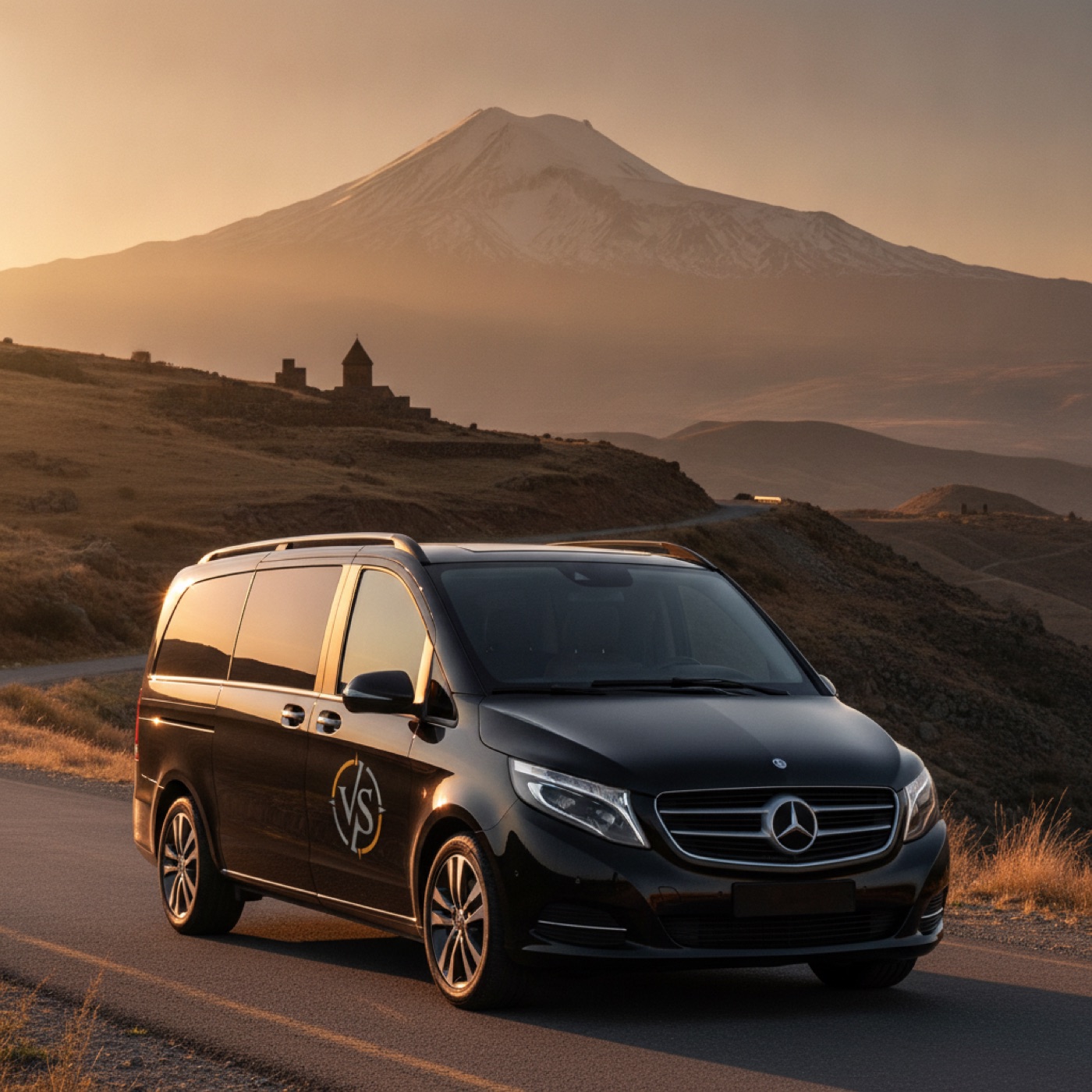 Mercedes V-Class on an Armenian mountain road